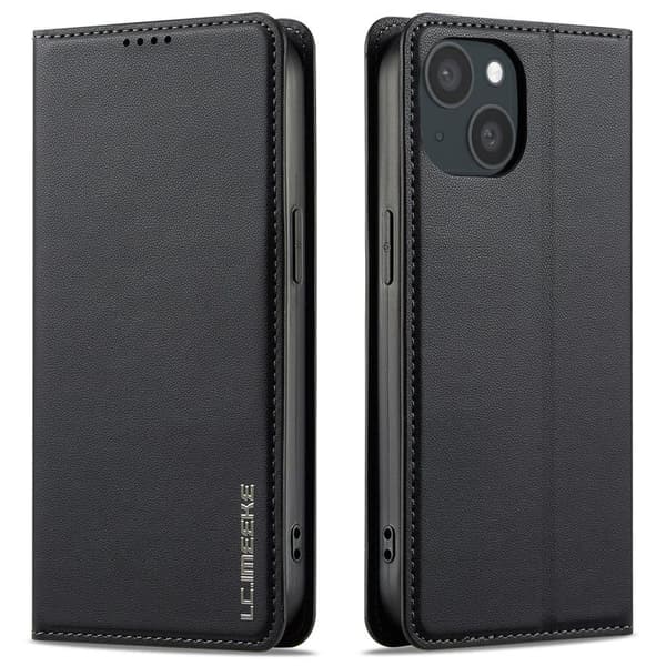 LC.IMEEKE iPhone 15 Wallet Cover Stand PU Leather - Black