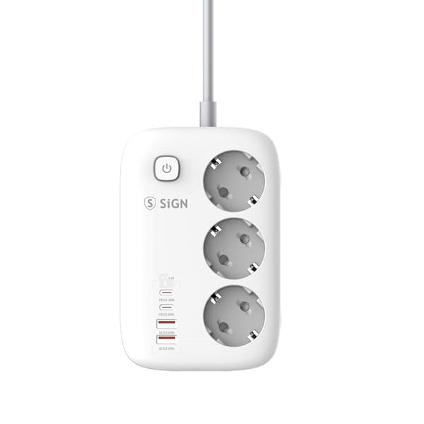Bargain corner SiGN 65W GaN fast charging power strip 3-way/2x USB-A/2x USB-C, 2m - White
