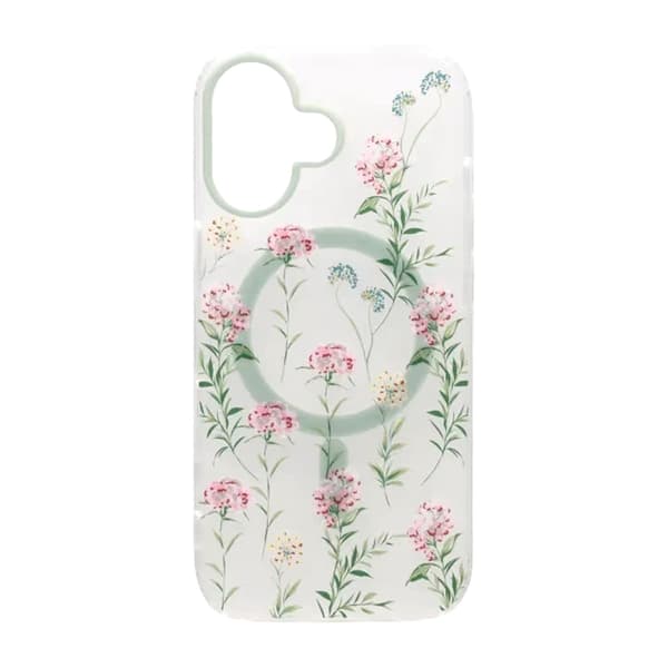 Matt MagSafe-skal med blommor för iPhone 17 - Grön-rosa