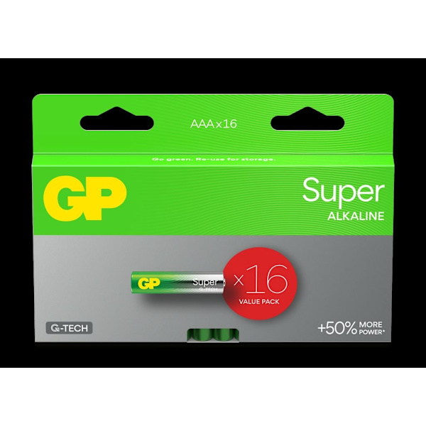 GP Super Alkaline AAA battery, 24A/LR03, 16-pack