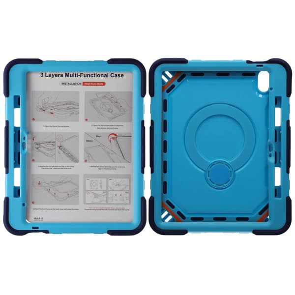 3 Layers multi functional Laptop Case For iPad 11 2025/10 10.9 2022 Blue (with hand strap)