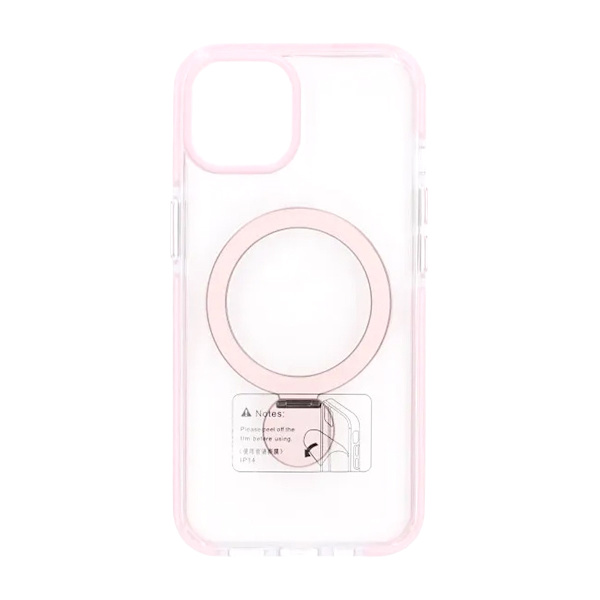 Case Magsafe for iPhone 15 - Transparent pink with ring stand