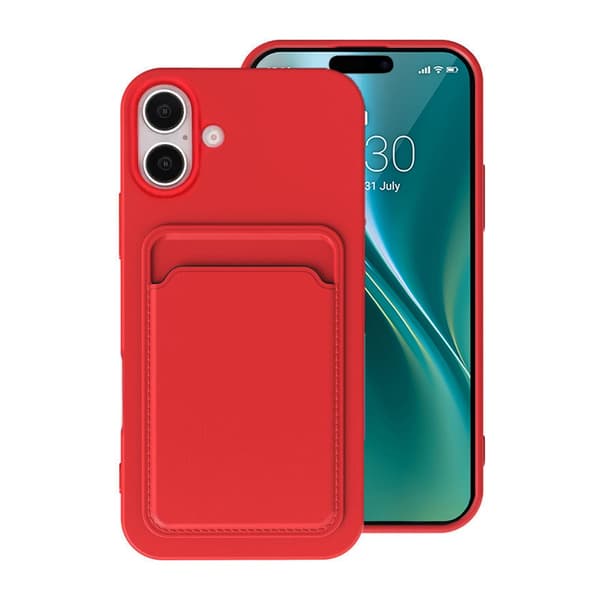 iPhone 16 Plus Silicone Mobile Case with Card Holder - Red