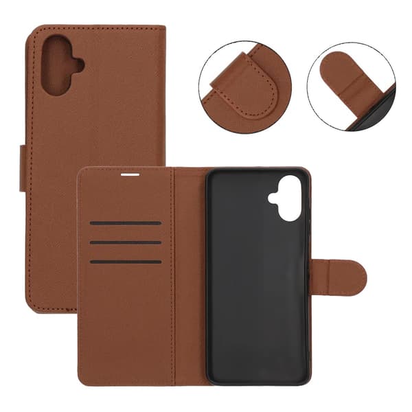 Flip Stand Leather Wallet Case For Samsung A06 Brown
