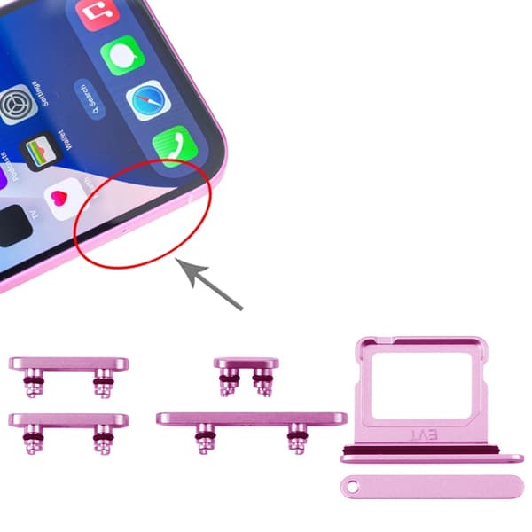 Buttons and SIM Card Holder for iPhone 16 and 16 Plus - Pink