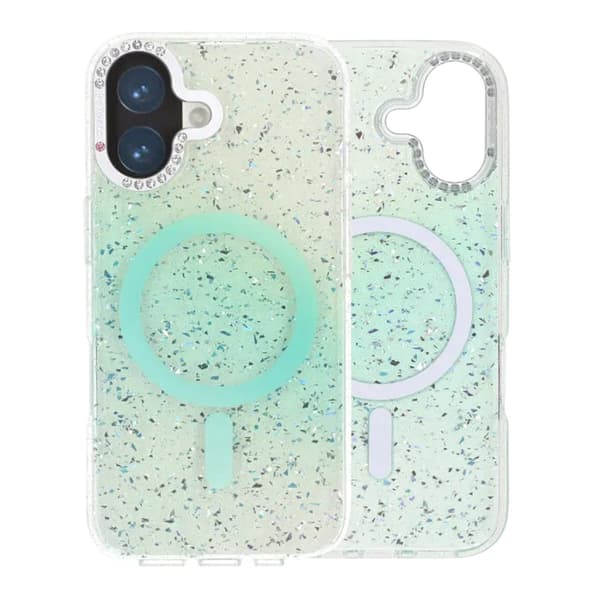Glitter Skal MagSafe och Diamanter för iPhone 17 - Grön