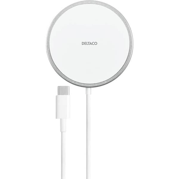 Deltaco Trådlös Laddare med MagSafe för iPhone, 15W - Vit Svart