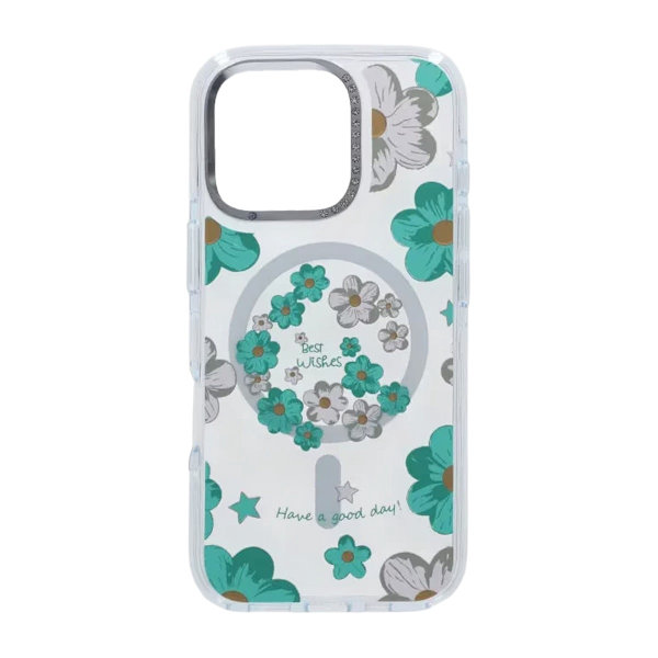 Gradient Floral Magnetic Case For iPhone 16 Pro Green