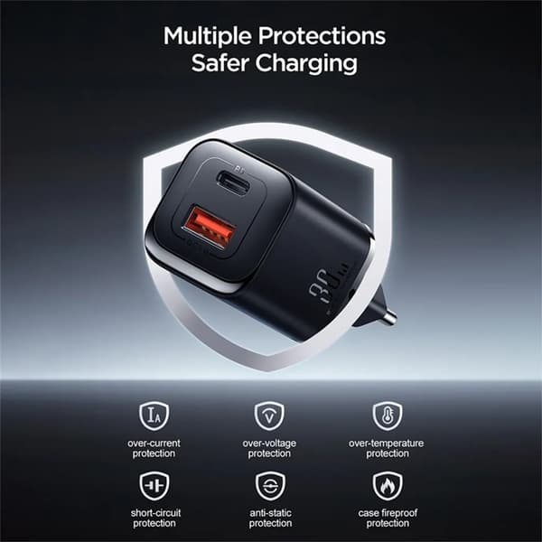 SiGN Snabbladdare USB & USB-C, PD & Q.C 3.0, 3A, 30W - Svart Svart