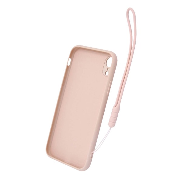 iPhone XR Silikonskal med Ringhållare och Handrem - Rosa
