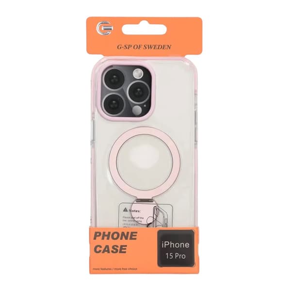 Skal Magsafe till iPhone 15 Pro - Transparent rosa med ringstativ