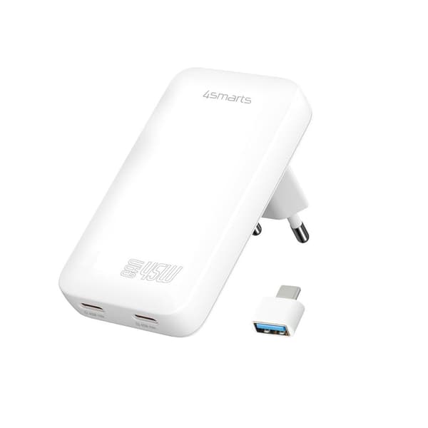 4Smarts FlatPlug Slim Dual 45W GaN 2x USB-C Wall Charger – White