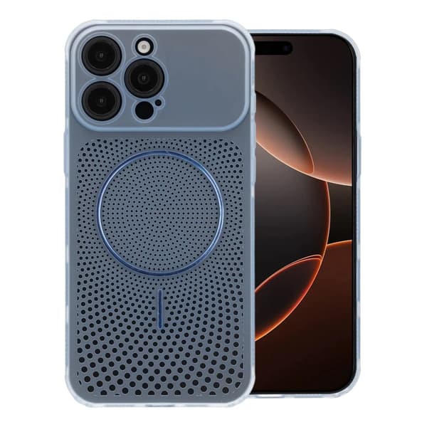 Magnetic Mesh Cooling Phone Case For iPhone 16 Pro Max Blue