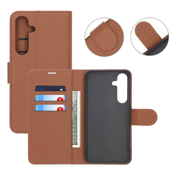 Flip Stand Leather Wallet Case For Samsung S25 Plus Brown