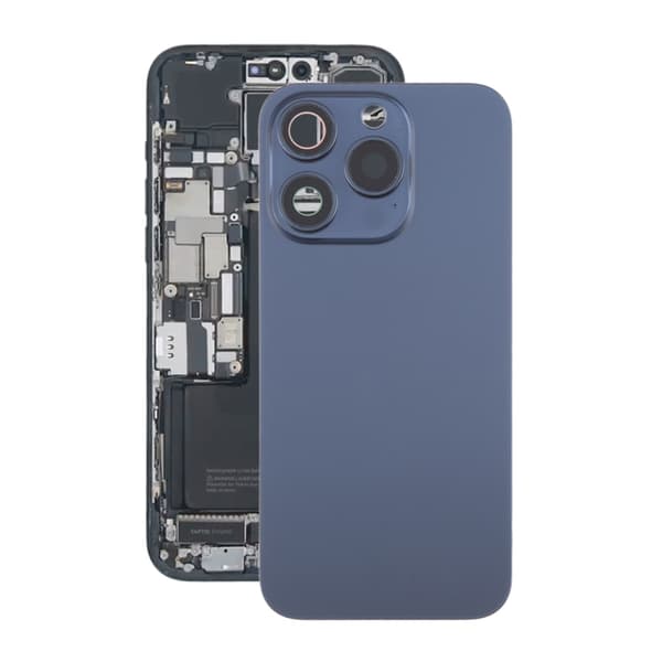 iPhone 15 Pro Max Baksida Glas med Magnet och Kameralins - Blå Titan