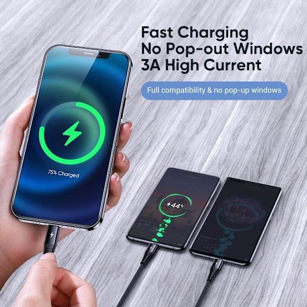 SiGN 3-in-1 Kabel Lightning, USB-C, Micro-USB, 3A, 1.2m - Svart
