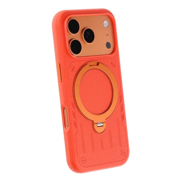 Mecha-Style Litchi Grain 360 Rotating Stand Phone Case For iPhone 17 Pro/18 Pro Orange