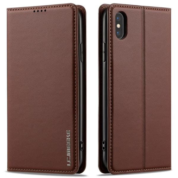 LC.IMEEKE iPhone XS Max Wallet Cover with Stand – Brown