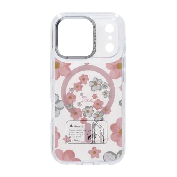 Blommigt MagSafe-skal med kameraskydd för iPhone 17 Pro Max - Rosa