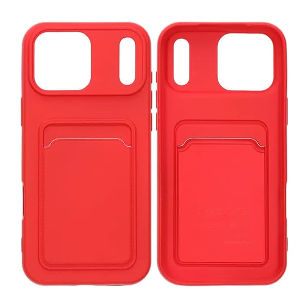 Silicone Mobile Case with Card Holder for iPhone 17 Pro Max - Red