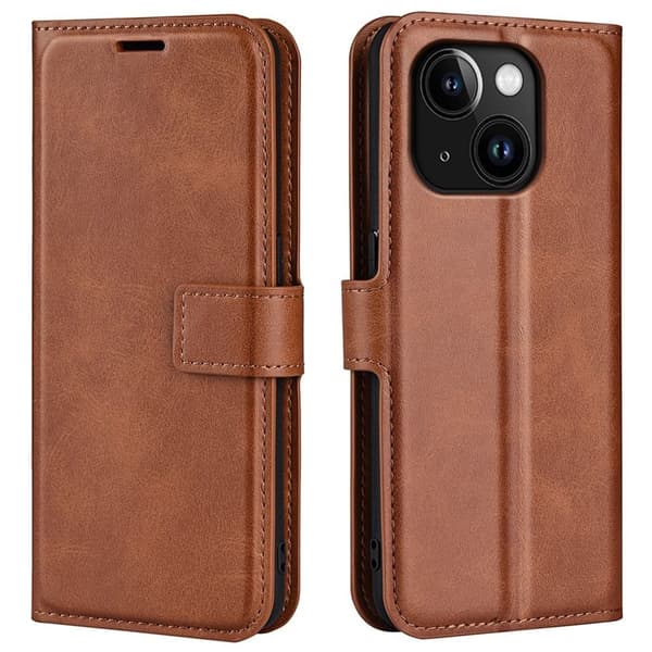 IPhone 15 cover with a magnetic closing - Light brown