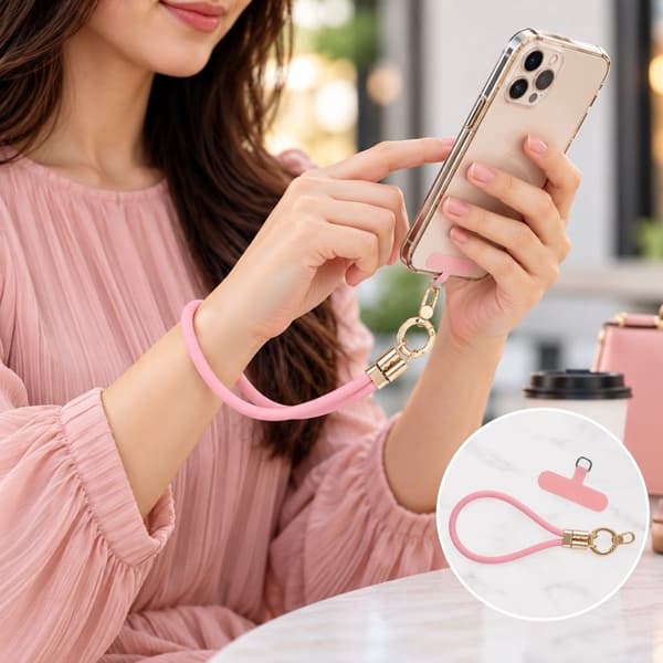 Liquid Silicone Short Wrist Phone Strap-Pink