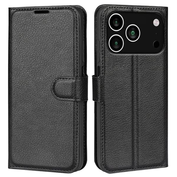 iPhone 18 Pro Max/17 Pro Max Wallet Cover Shockproof PU Leather - Black