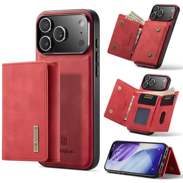 DG.MING M1 iPhone 18 Pro/17 Pro Case with Kickstand and Detachable Wallet - Red