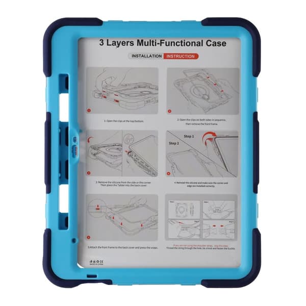 3 Layers multi functional Laptop Case For iPad 11 2025/10 10.9 2022 Blue (with hand strap)