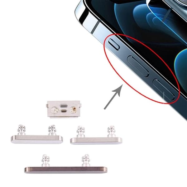Original iPhone 12 Pro Max Sidoknappar - Silver Svart