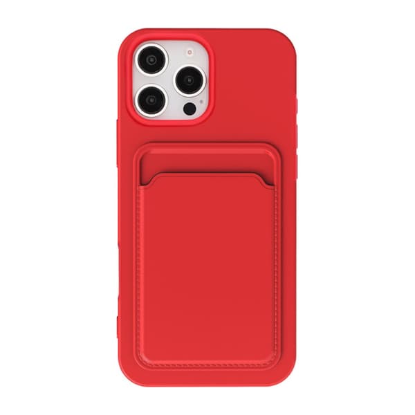 iPhone 16 Pro Max Silicone Phone Case with Card Holder - Red