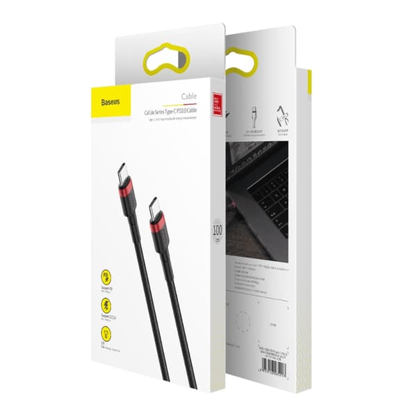 Baseus Cafule USB-C till USB-C, QC 3.0, USB-C PD, 3A 2 m - Röd Svart