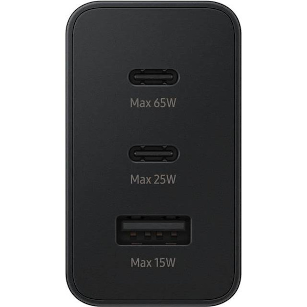 Original Samsung Trio Väggladdare, 65W, USB-A, 2x USB-C - Svart
