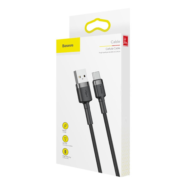 Baseus Cafule USB till USB-C Kabel, 3A, 1m - Grå/Svart