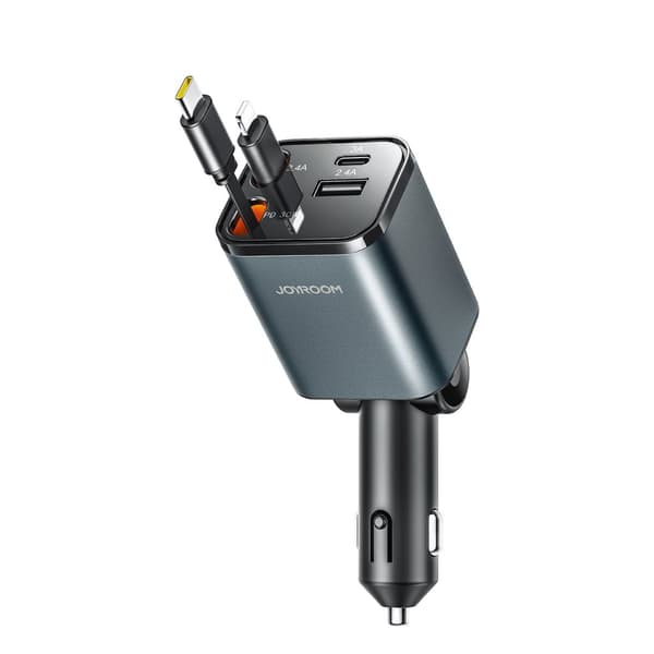 Joyroom JR-CCL05 4-in-1 Car Charger 65W with Extendable Cables – Black