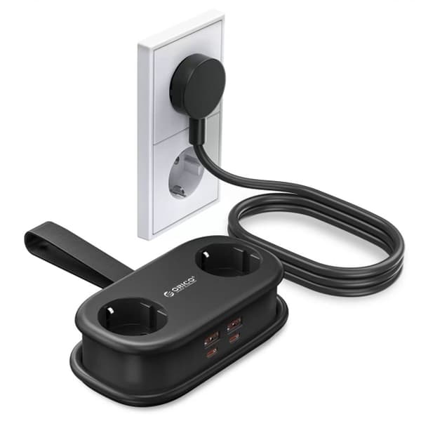 Orico AP3 2-way Power Strip with 2x USB-A & 2x USB-C – black