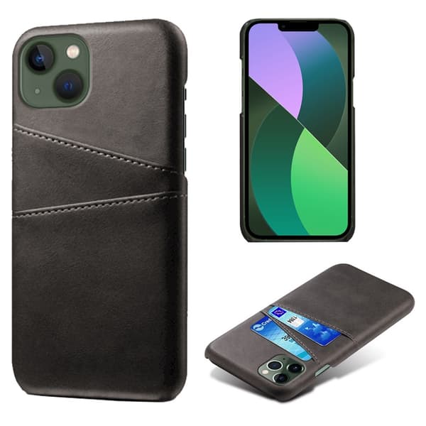 IPhone 14 PU Leather Coated Hard PC Case - Black