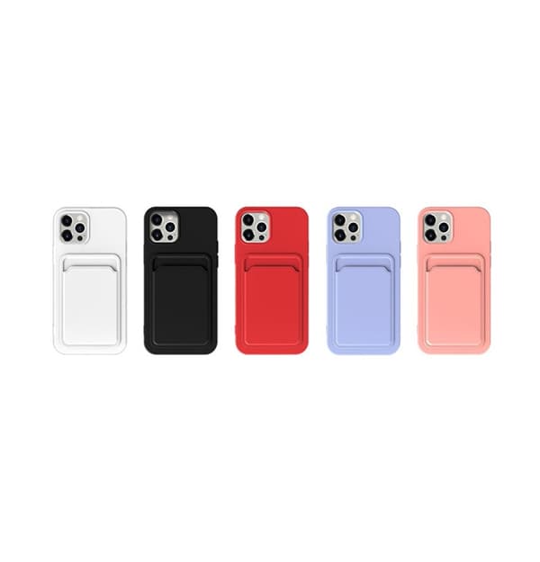 iPhone 13 Pro Max Silikonskal med Korthållare - Rosa