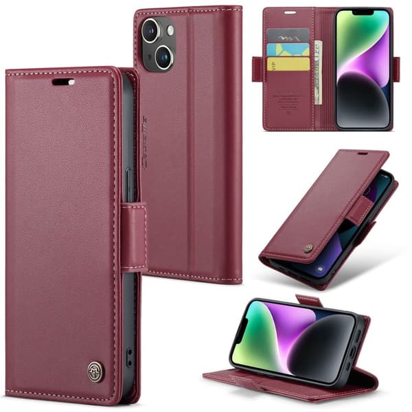 CASEME iPhone 14 Wallet Cover RFID Blocking 3 Card Slot - Red