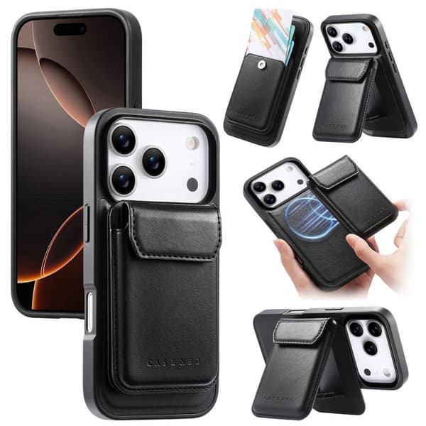 CASENEO iPhone 18 Pro/17 Pro Wallet Case MagSafe Detachable Holder - Black
