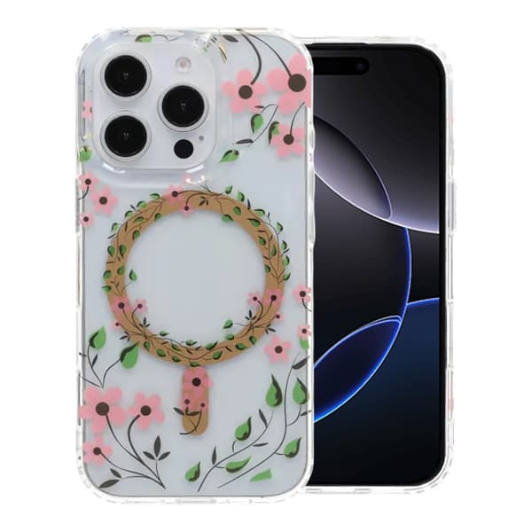 Mobilskal Magsafe med blommor för iPhone 16 Pro - Transparent