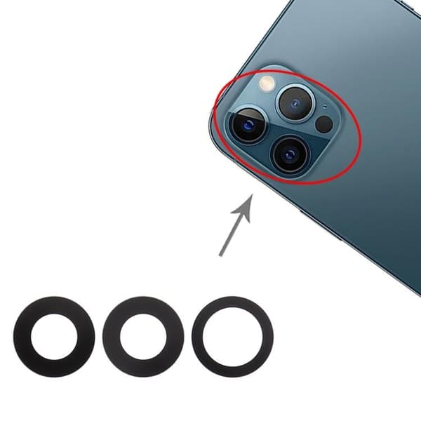 Original iPhone 12 Pro Max Bak Kameralins Med Tejp - 3-pack Svart