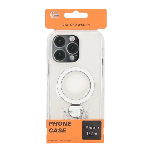 Magsafe Case for iPhone 15 Pro - Transparent white with ring stand