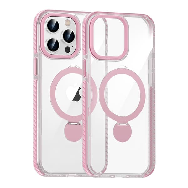 Magsafe Case for iPhone 15 Pro Max - Transparent pink with ring stand