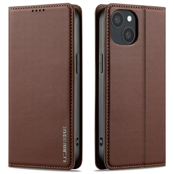 LC.IMEEKE iPhone 15 Plus Wallet Cover - Brown