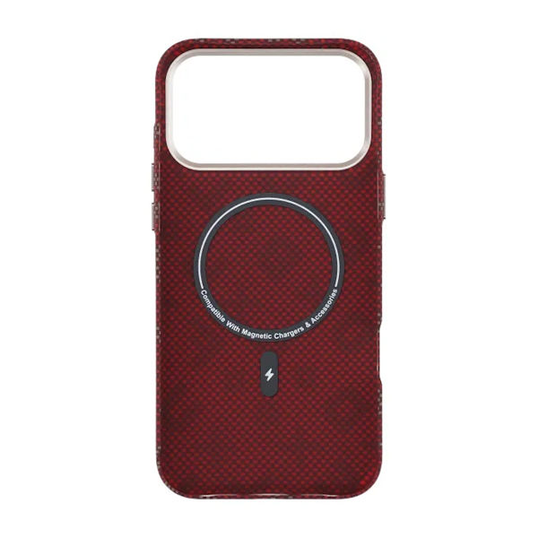 Aramid fiber mobile phone case for iPhone 17 Pro - Red with text