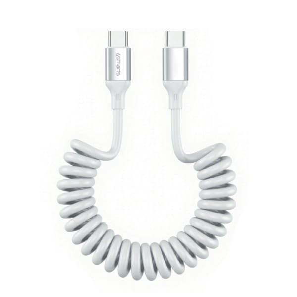 4Smarts USB-C Cable Retractable Spiral 100W, 1.35m – white