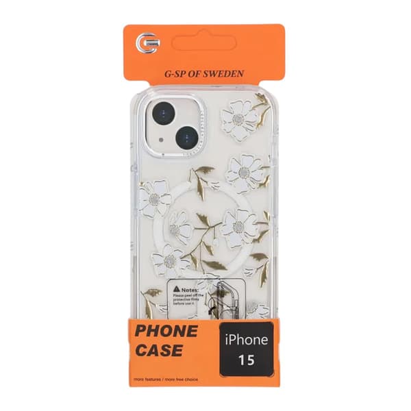 Case Magsafe for iPhone 15 - Transparent flowers and twigs