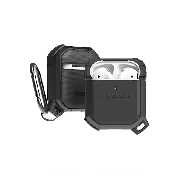 Stöttåligt Skal AirPods 1/2 med Karbinhake - Svart