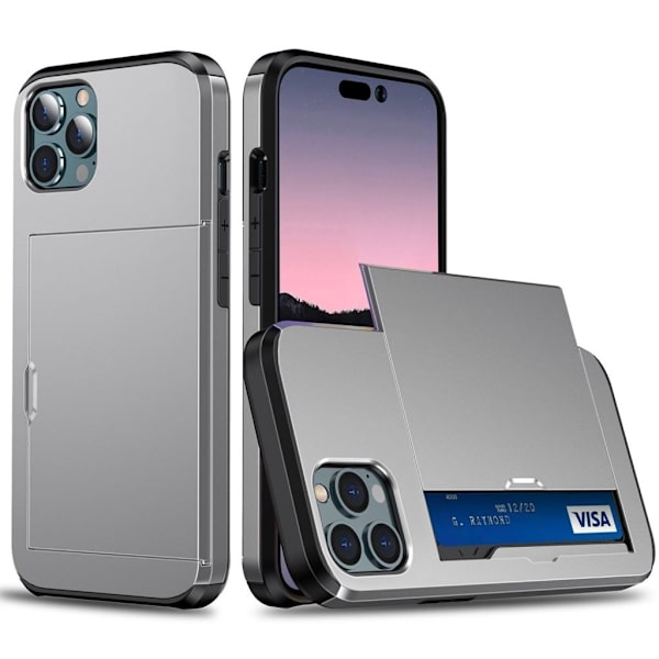 iPhone 14 Pro case with slide card holder - Grey